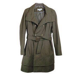 New York & Co Wool Blend Trench Coat Womens Medium Green Double Breasted Retro